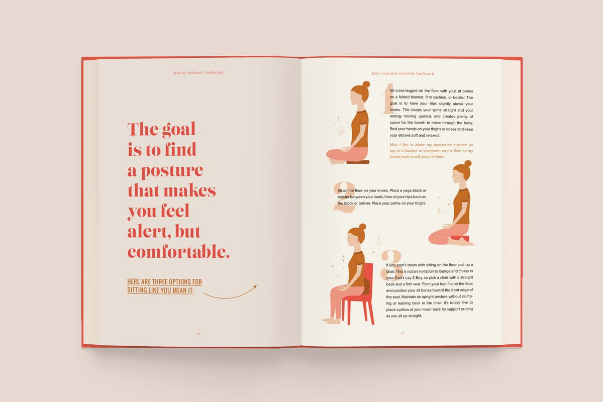 Heavily Meditated: The Book. A page spread on meditation posture.